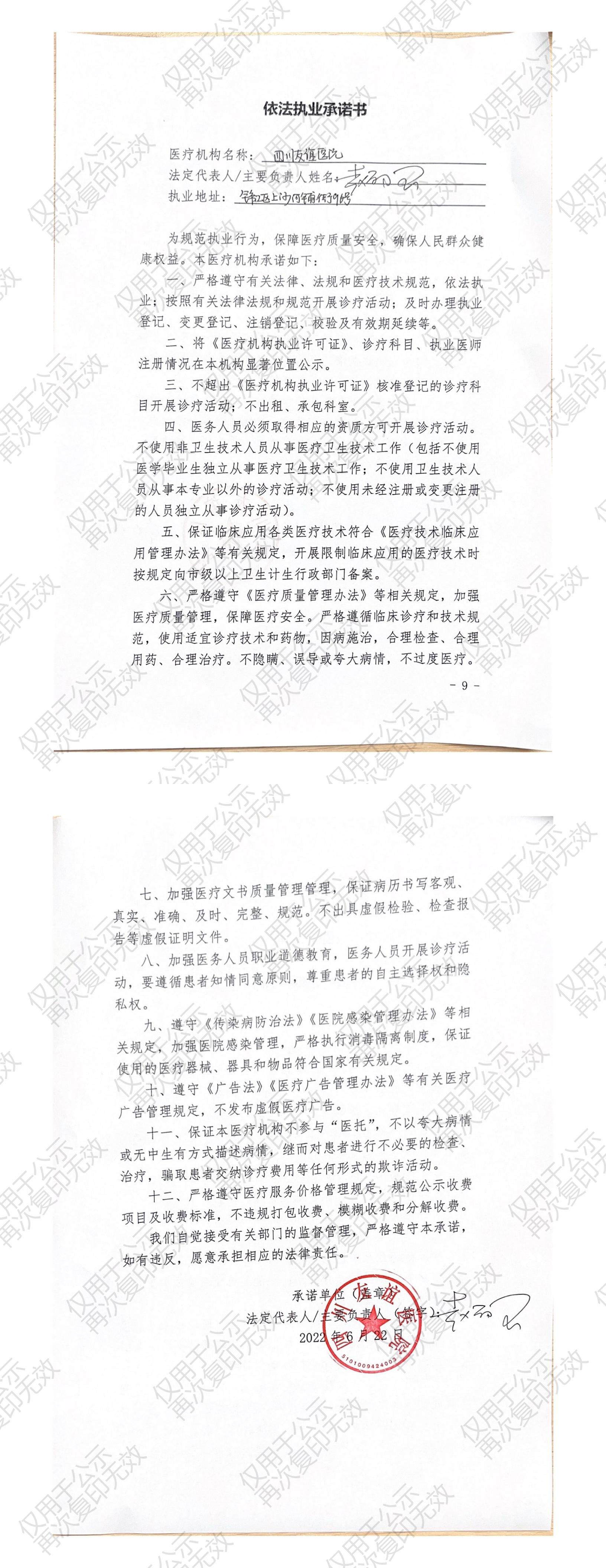 依法执业承诺书（2022年）